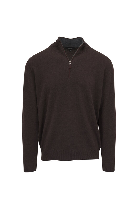 Kinross Coffee Suede Trim Quarter Zip Pullover