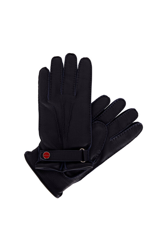 Kiton - Navy Leather & Cashmere Gloves 