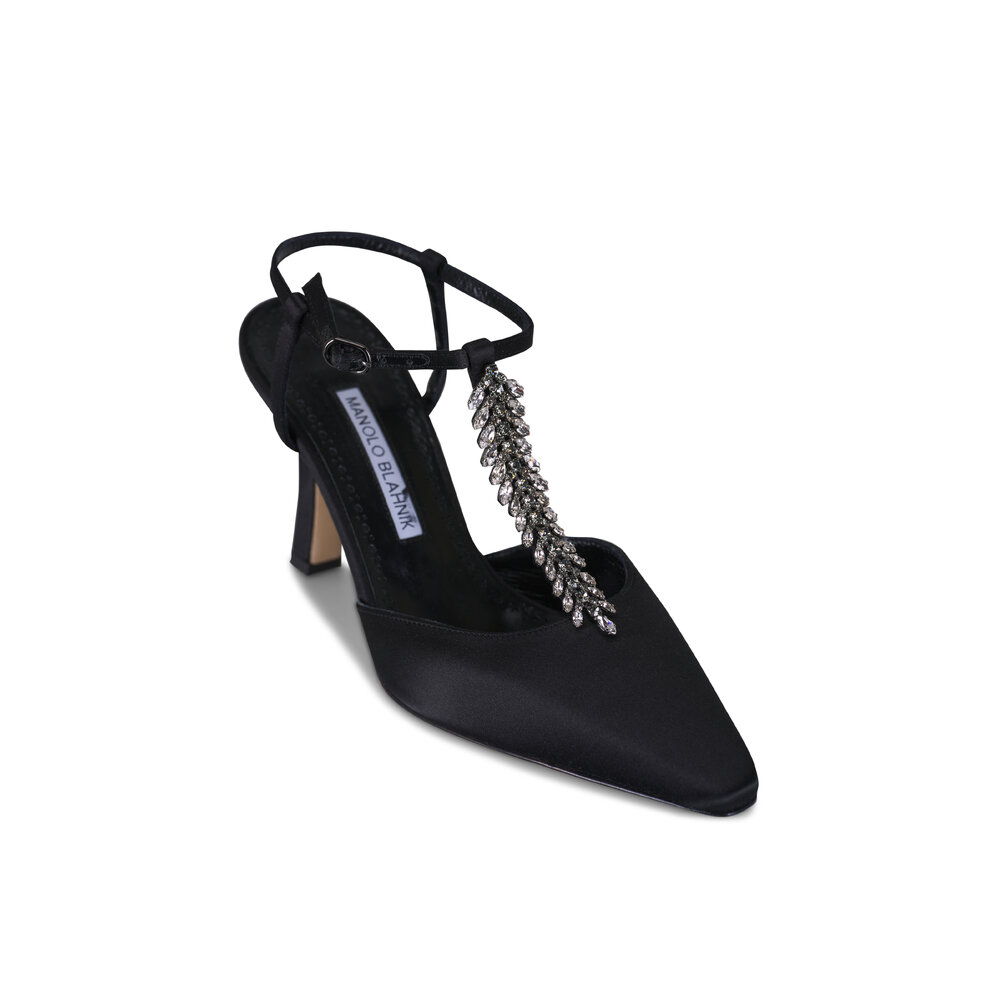 Manolo Blahnik - Sufik Black Satin T-Strap Pump, 90mm