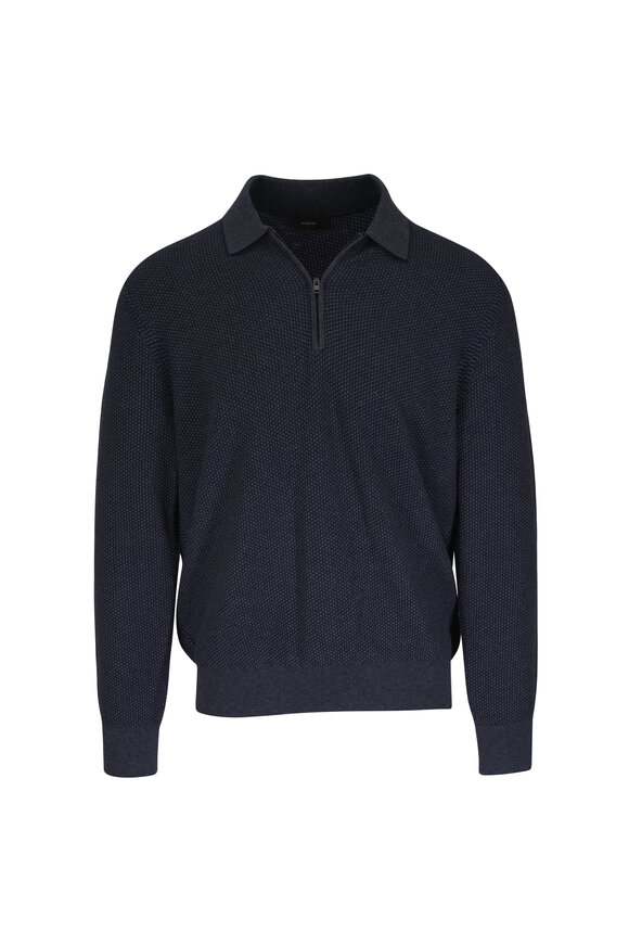 Vince Dark Blue Geo Jacquard Quarter Zip Pullover - view 1
