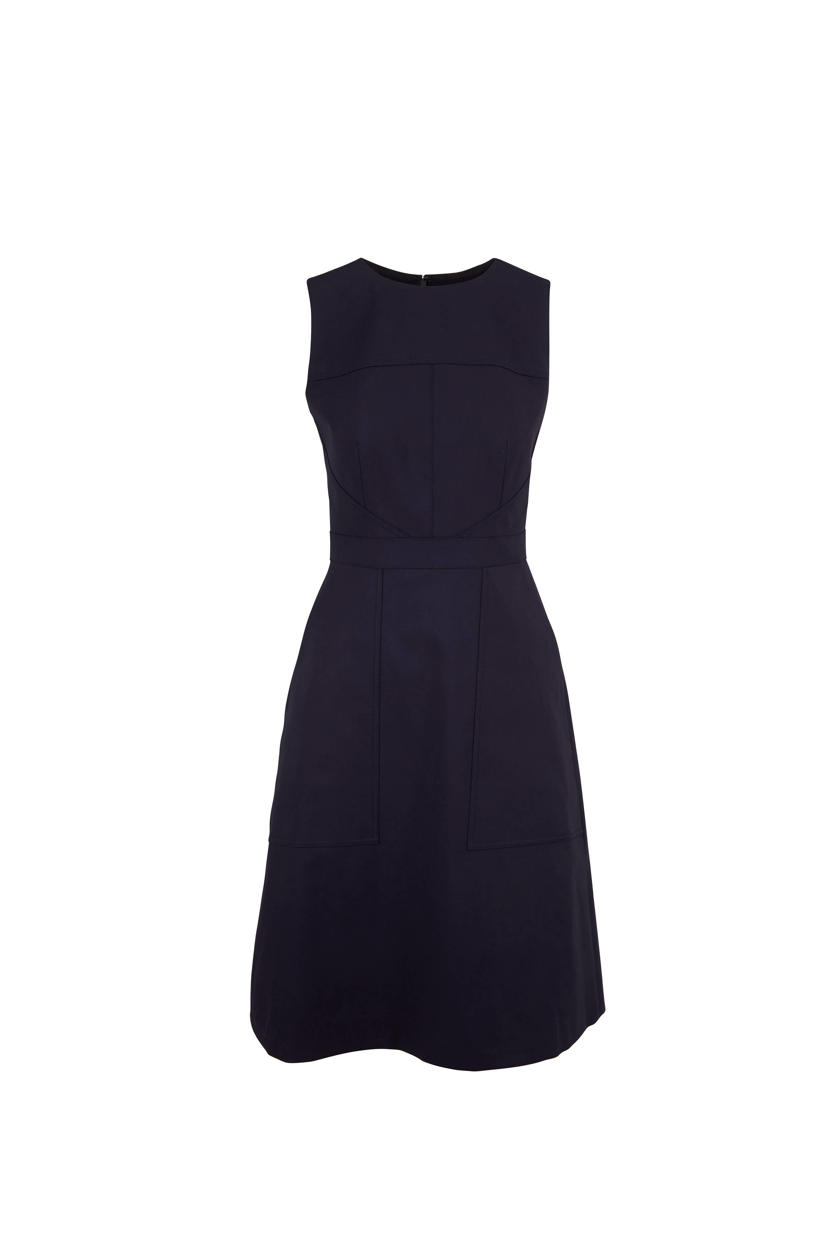 Carolina Herrera - Navy Blue Seamed A-Line Sleeveless Dress