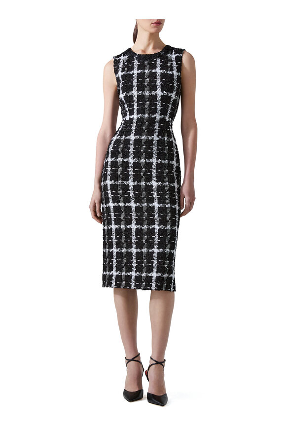 Carolina Herrera - Black & White Tweed Sheath Midi Dress