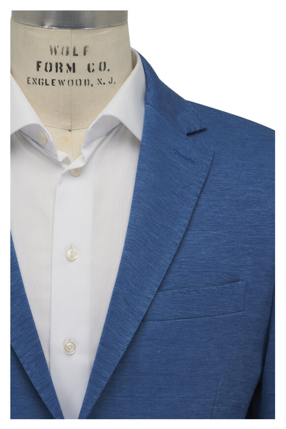 Maurizio Baldassari Blue Knit Wool, Linen & Silk Sportcoat 