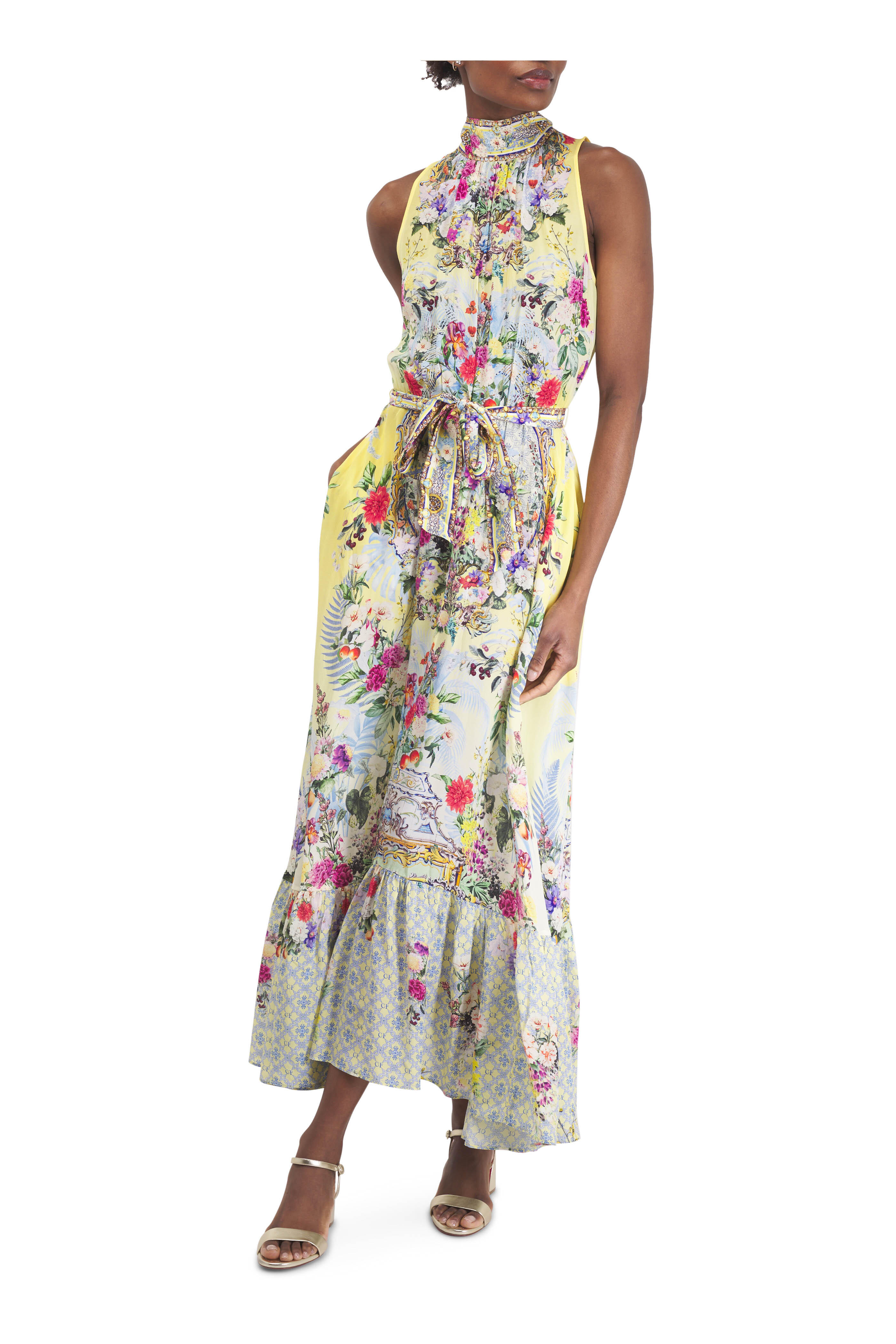 Camilla - Flor Fantástica Tie Neck Maxi Dress