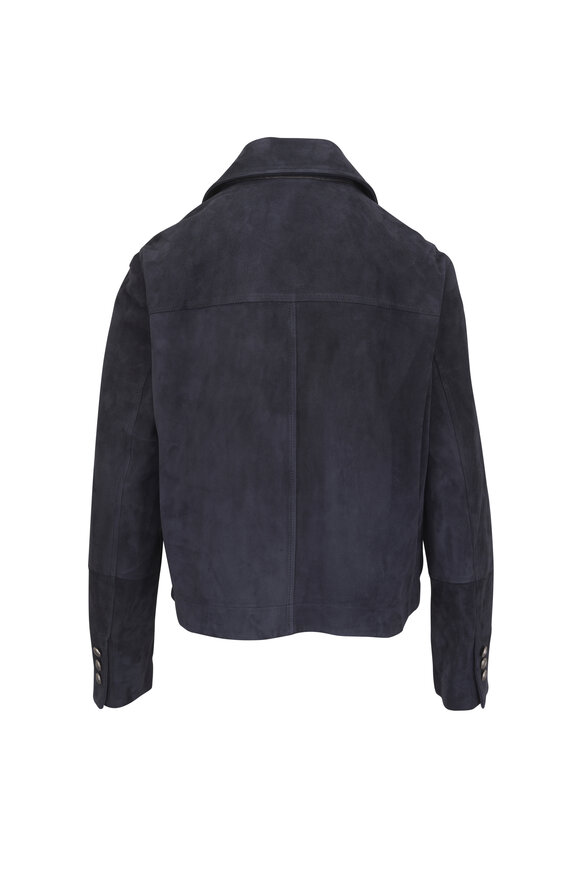 Brunello Cucinelli Navy Blue Suede Double Breasted Jacket - view 3