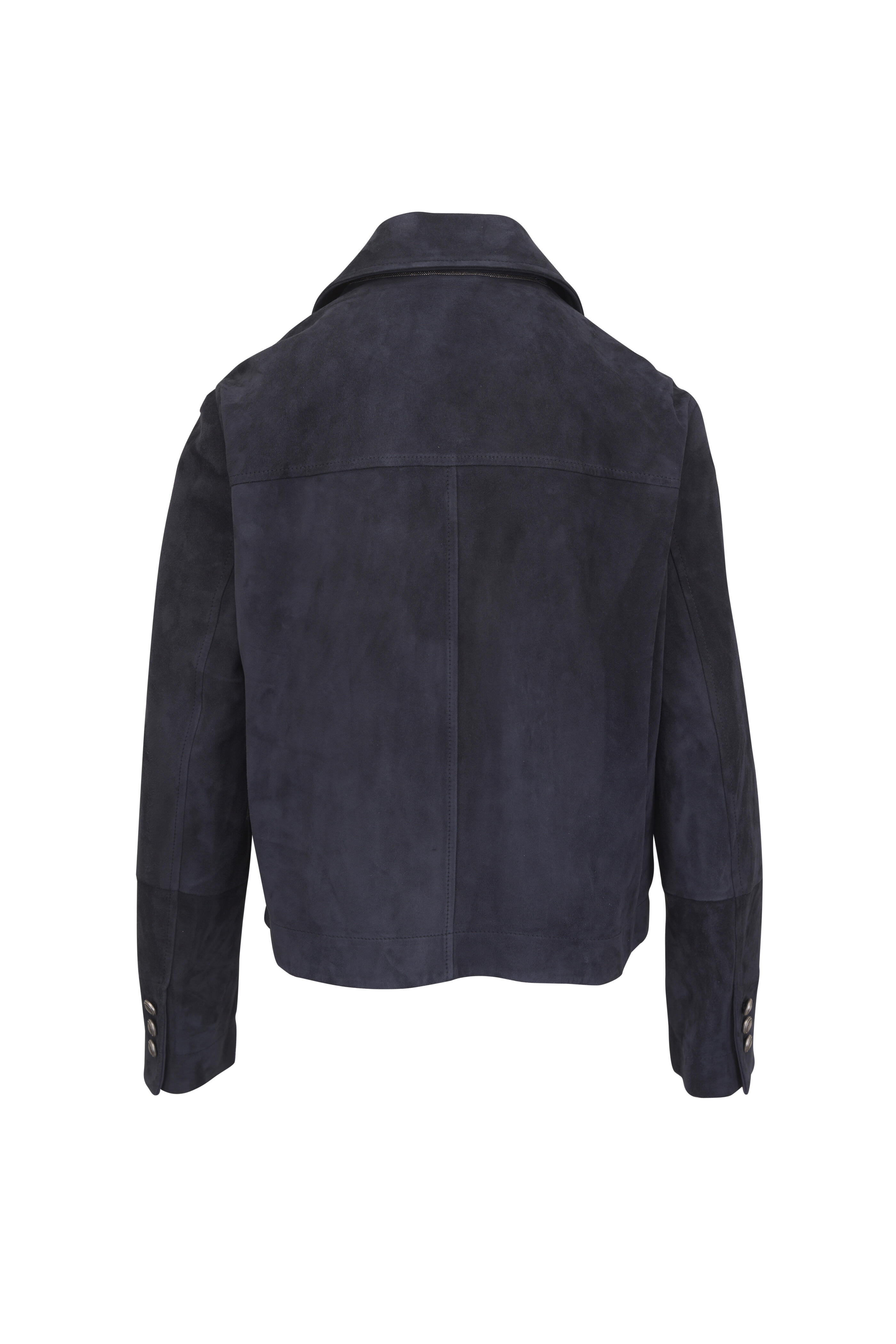 Brunello Cucinelli - Navy Blue Suede Double Breasted Jacket