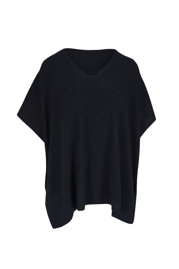 Kinross Black Crystal Embellished Cashmere Popover Sweater