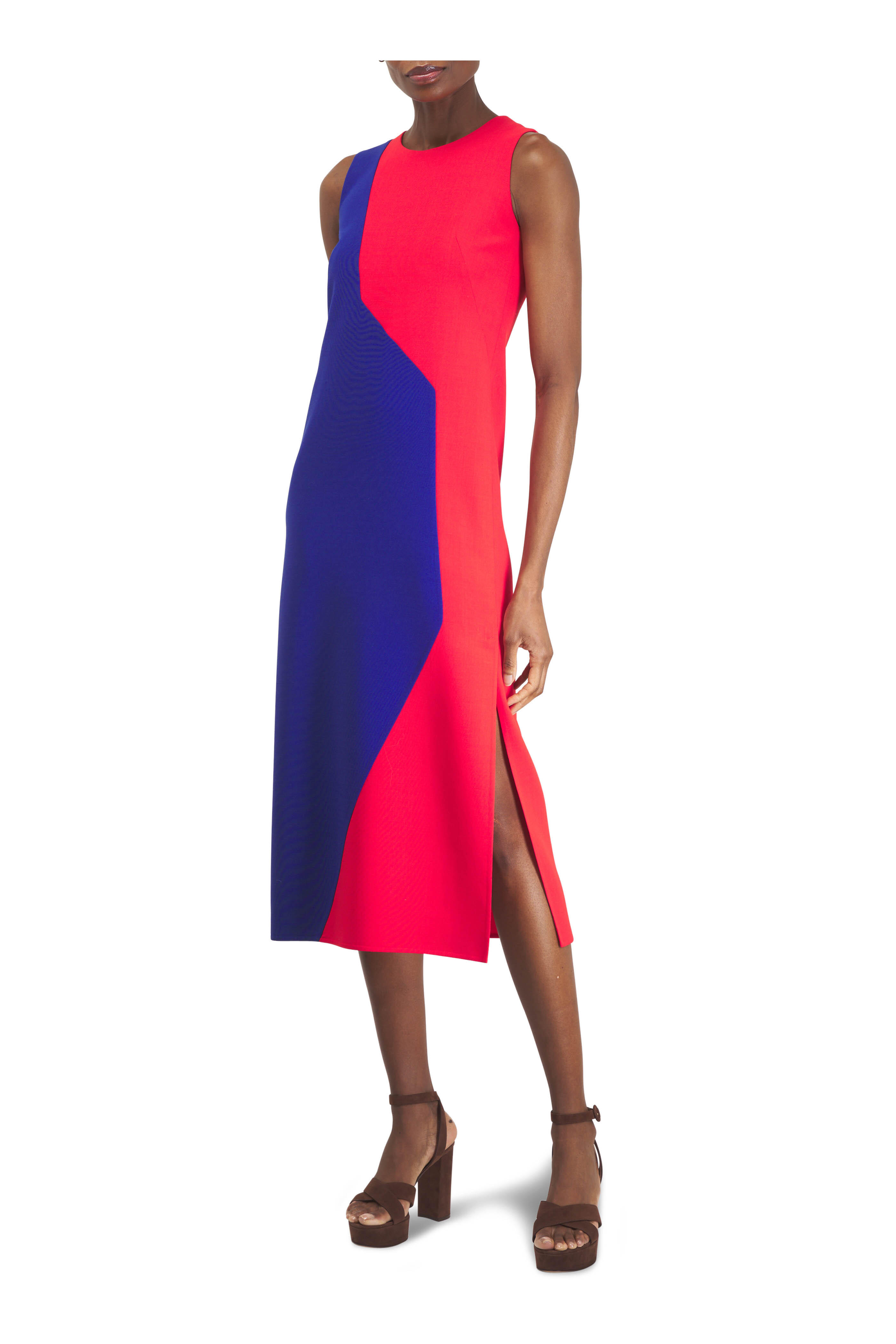Akris - Red & Blue Polygon Patchwork Print Sheath Dress