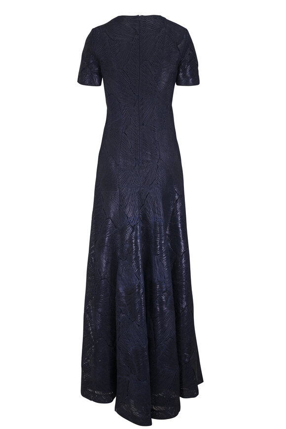 Akris Navy Blue Lacquered Sea Fan Lace Gown - view 3