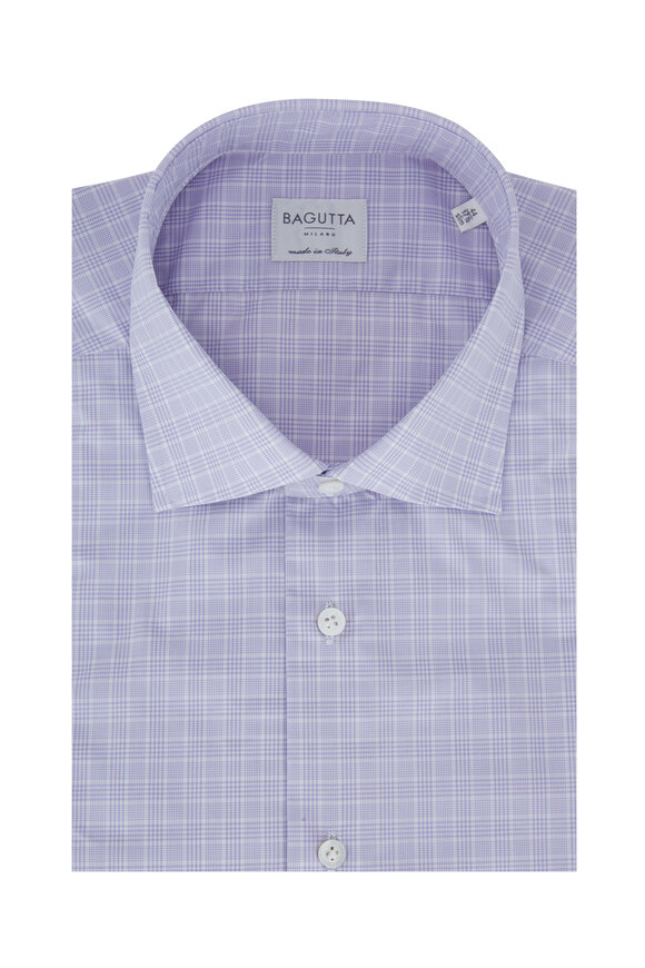 Bagutta Lilac Plaid Slim Fit Dress Shirt