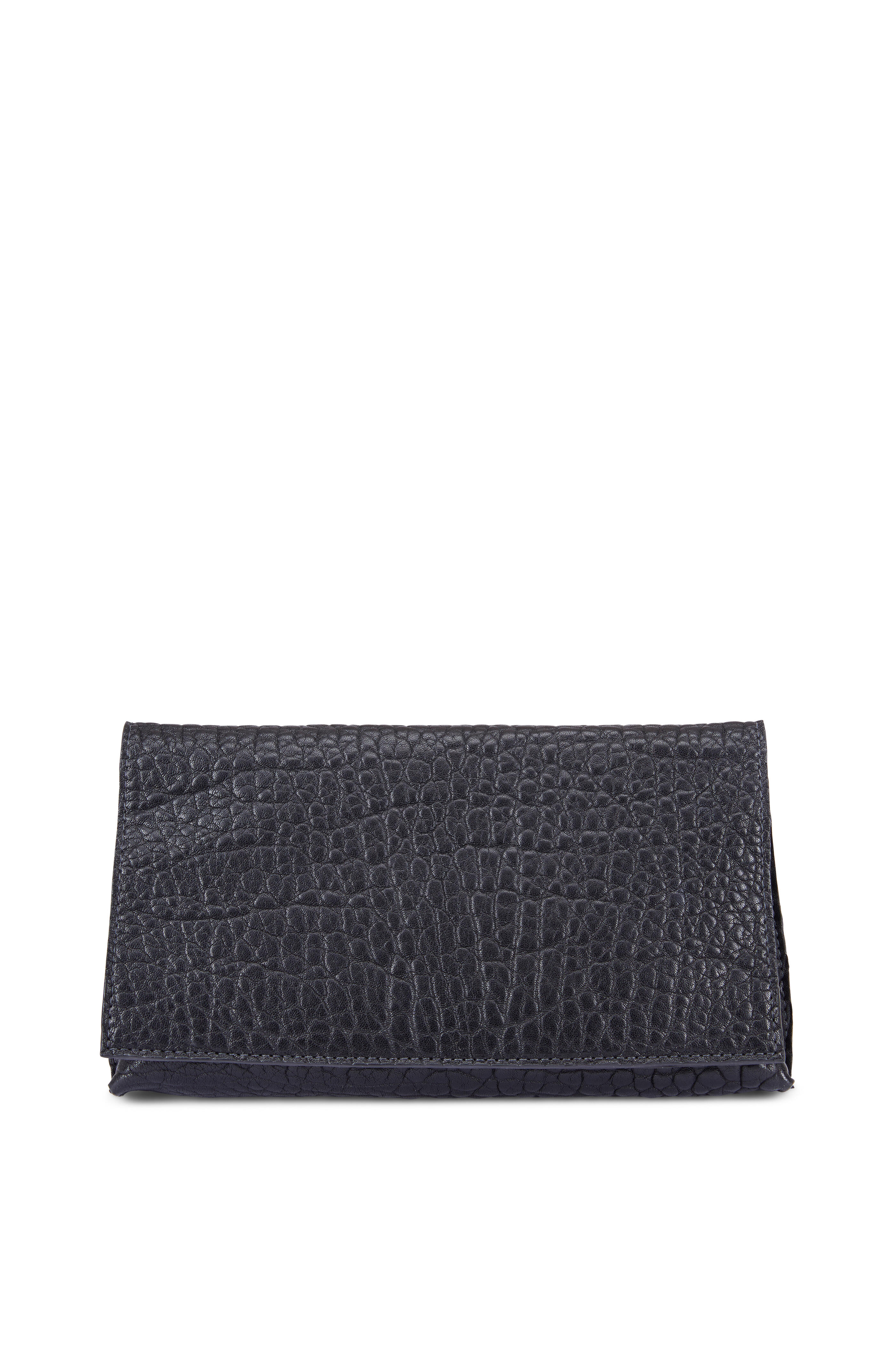 B May Bags - Black Washed Nappa Leather Foldover Clutch
