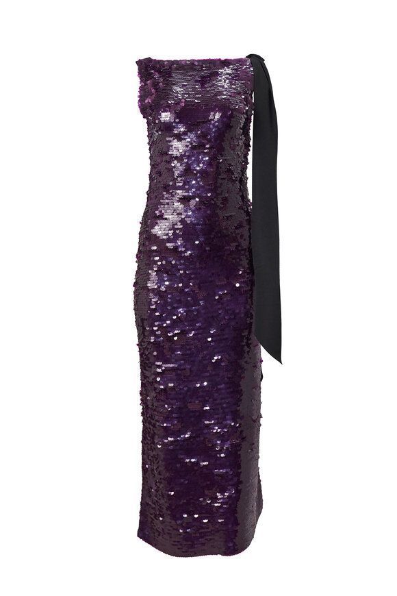 Carolina Herrera Plum Sequined Merino Column Dress - view 1