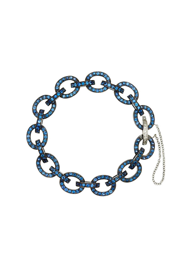 Nam Cho 18k Blue Sapphire Diamond Oval Link Bracelet - view 1