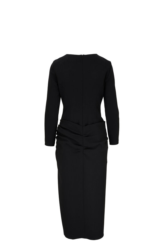 Carolina Herrera - Black Long Sleeve Gathered Midi Dress