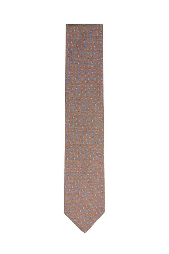 Canali Yellow Geometric Print Silk Necktie