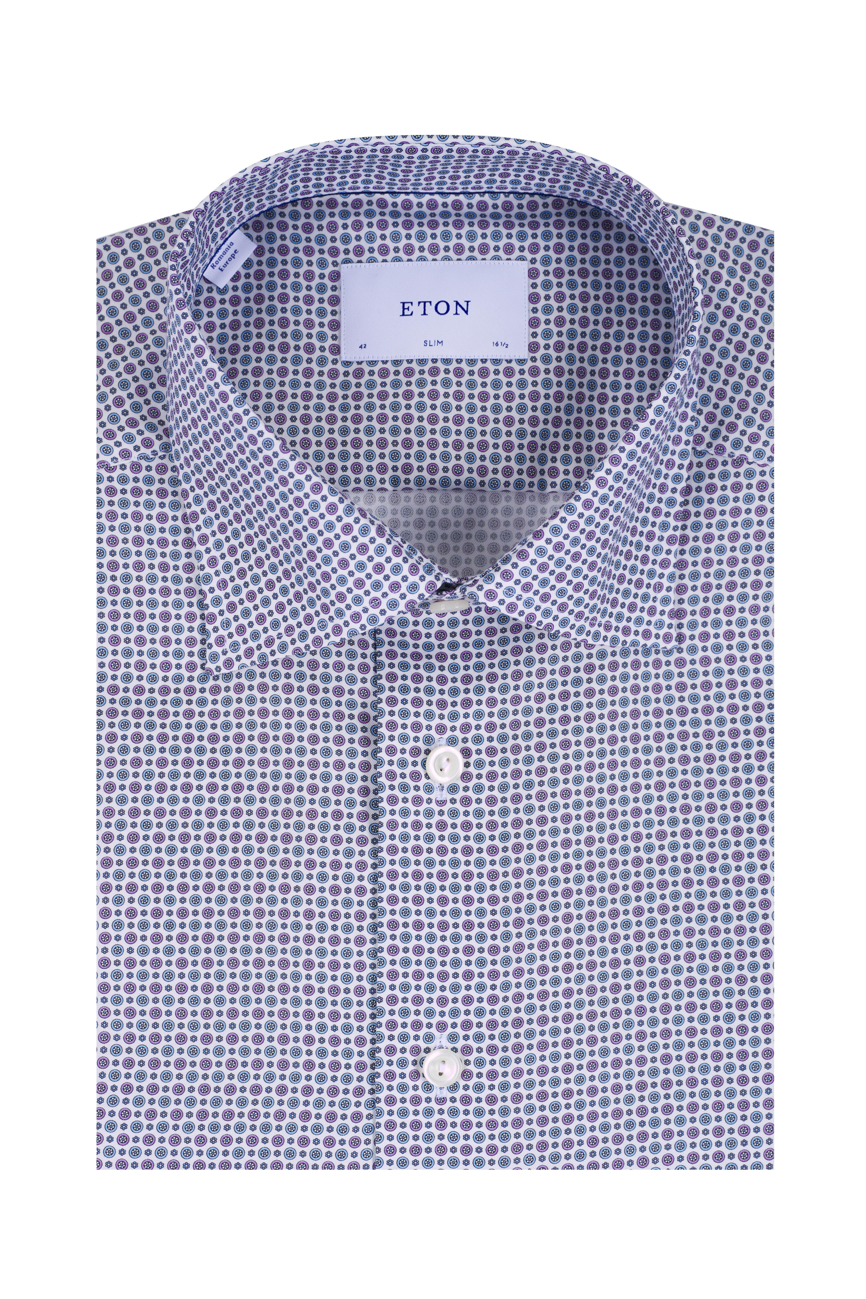 Eton - Purple & Blue Geometric Print Cotton Dress Shirt