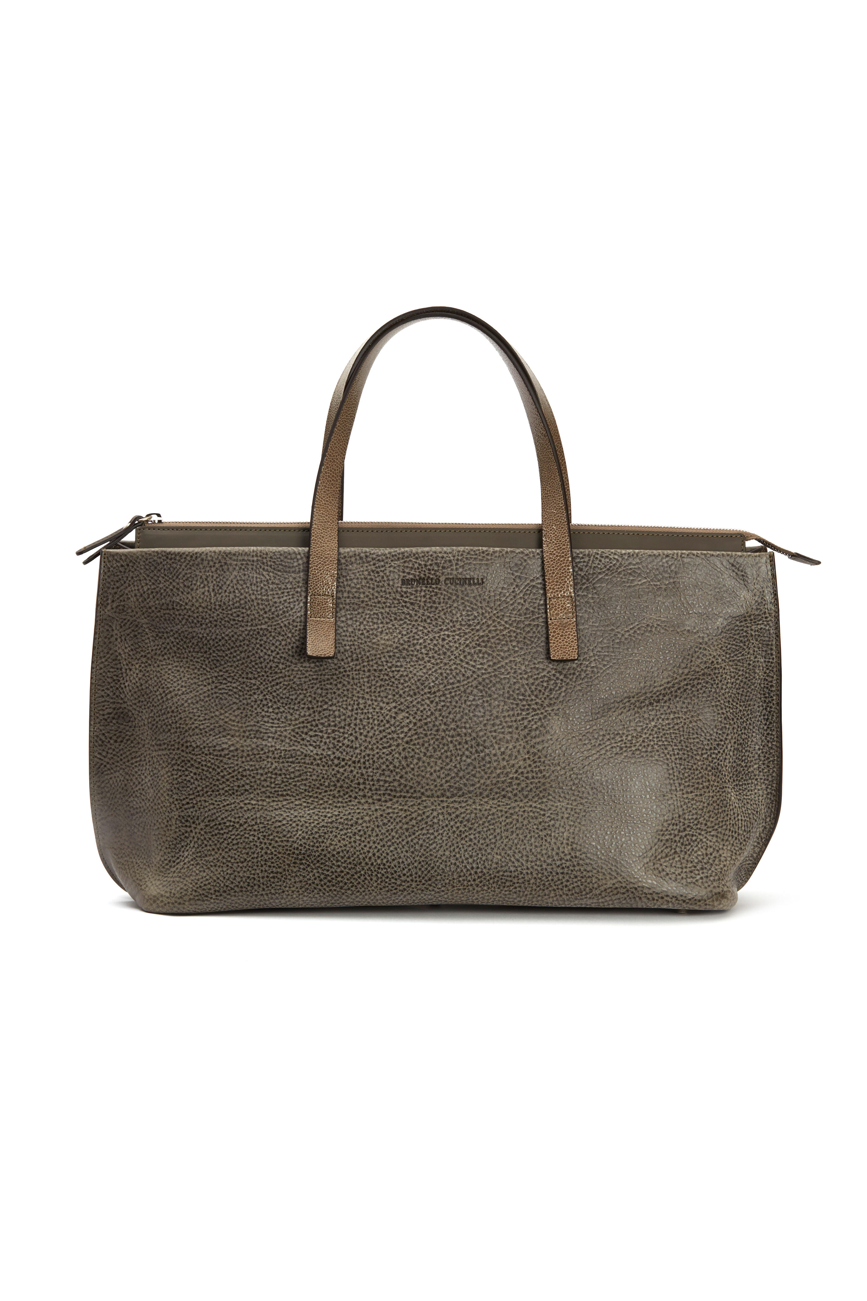 Brunello Cucinelli - Taupe & Grey Distressed Leather Handbag