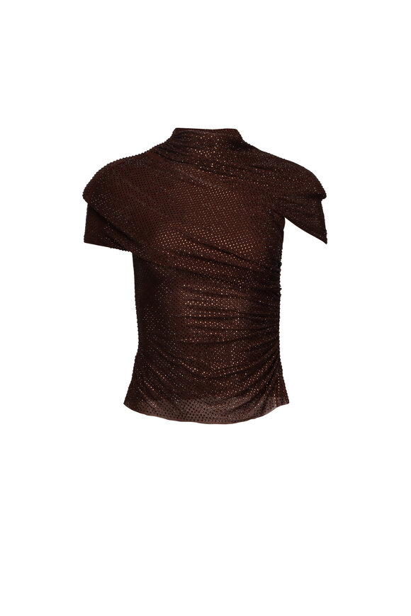 Self - Portrait Brown Rhinestone Mesh Top
