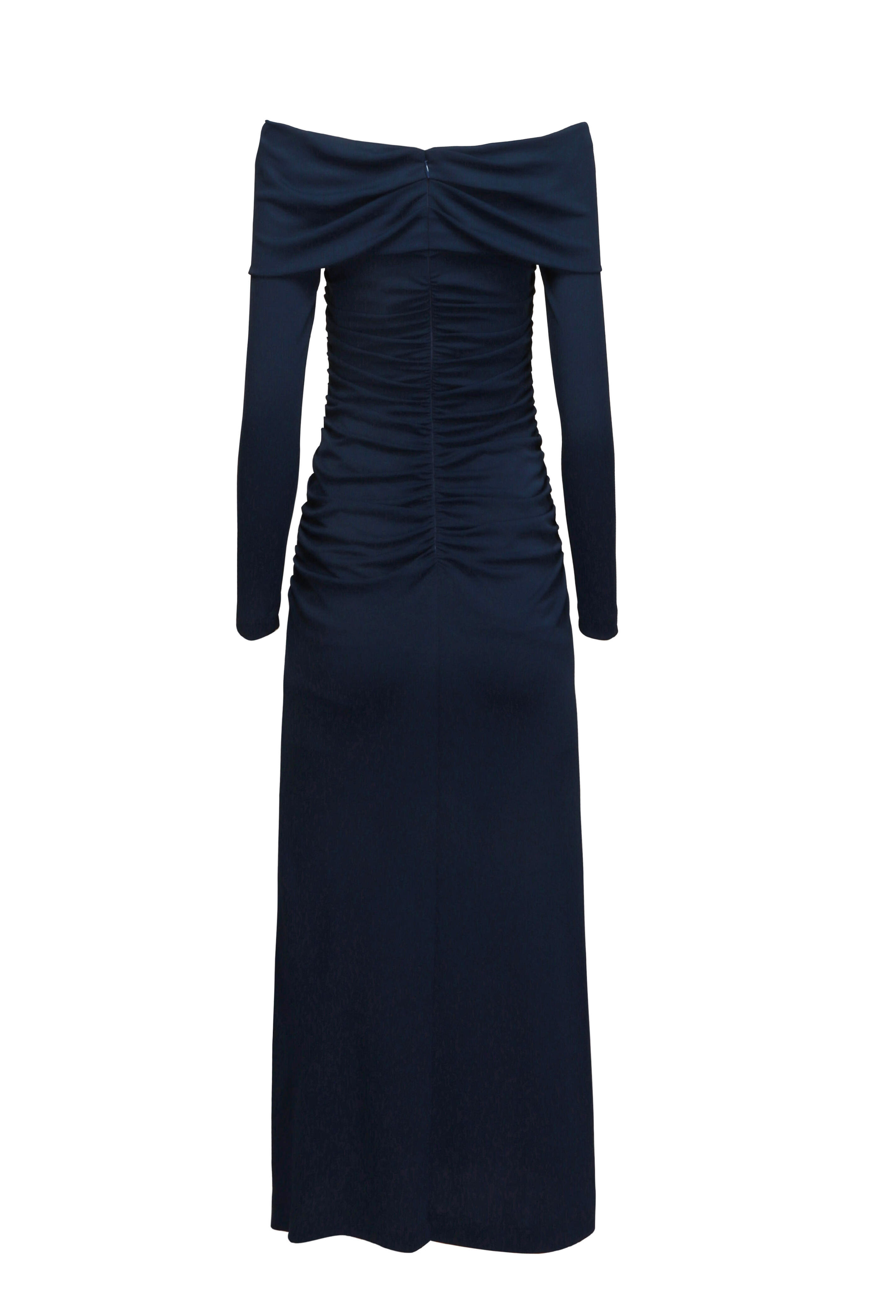 Carolina Herrera - Off The Shoulder Midnight Ruched Midi Dress
