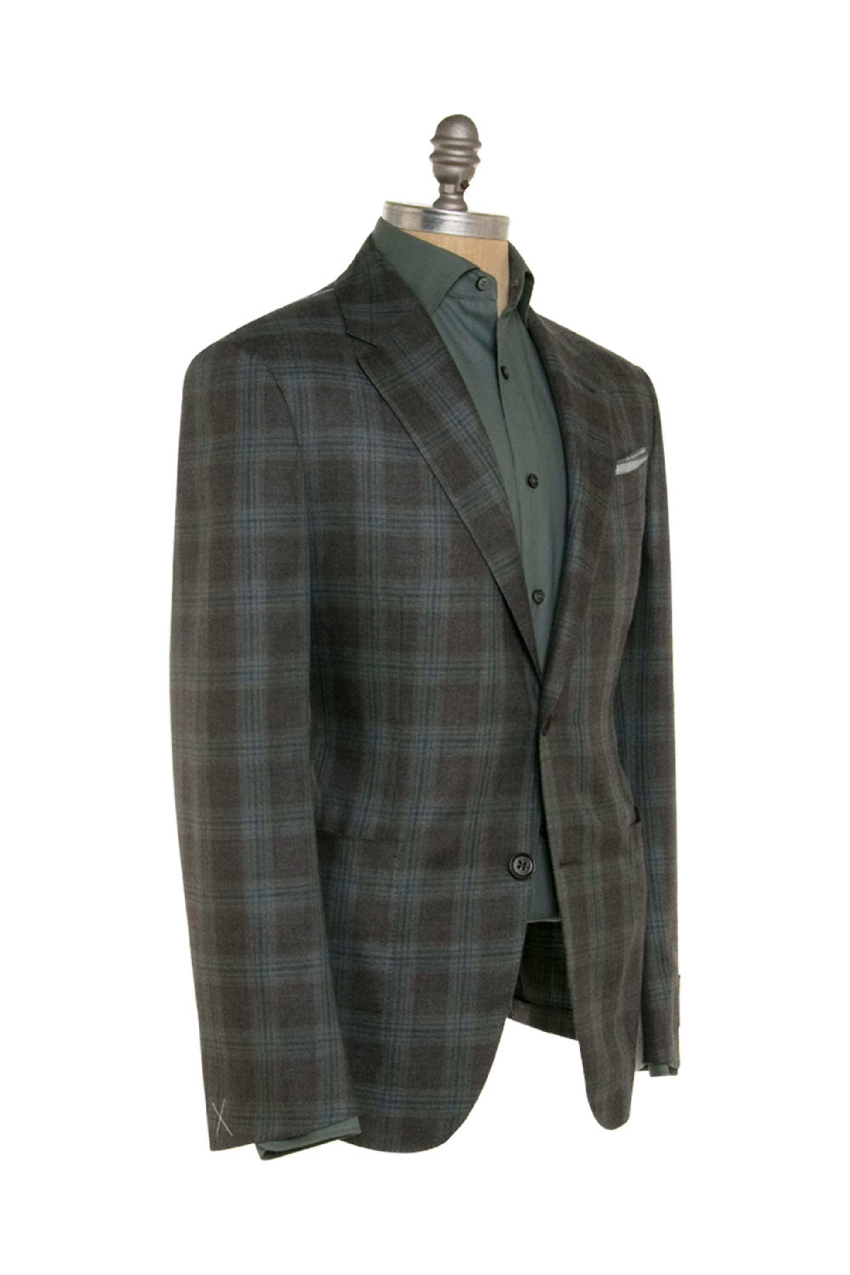 Zegna - Charcoal and Teal Windowpane Sportcoat