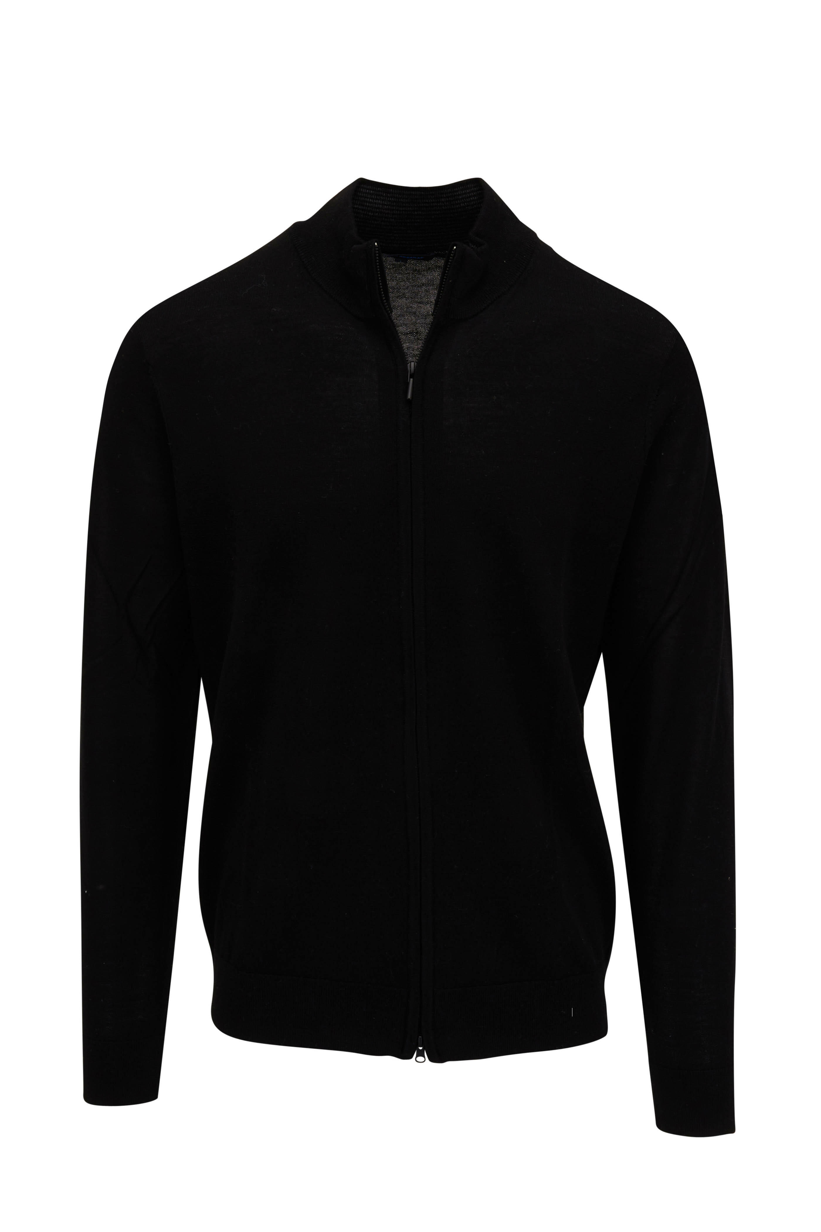 Patrick Assaraf - Black Fine Merino Wool Full Zip Sweater
