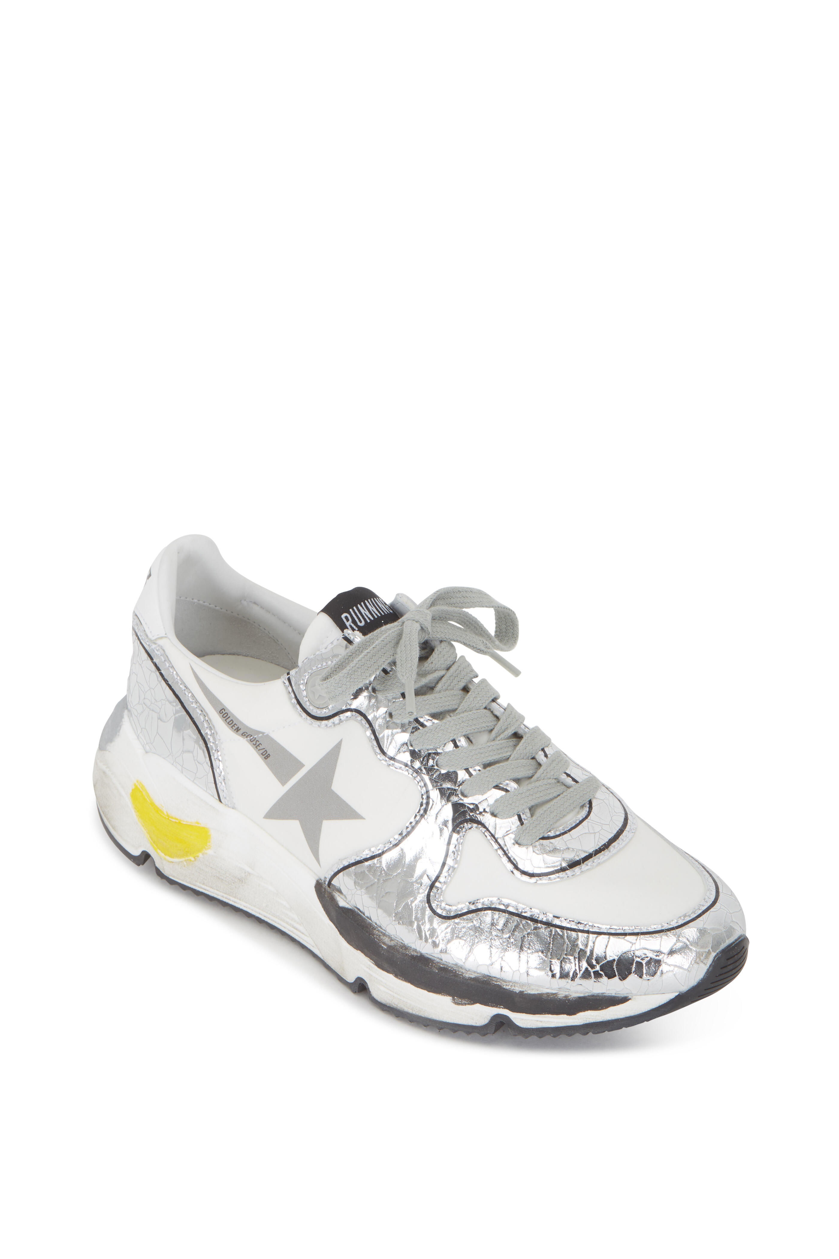 Golden Goose - White & Crackled Silver Leather Running Sneaker