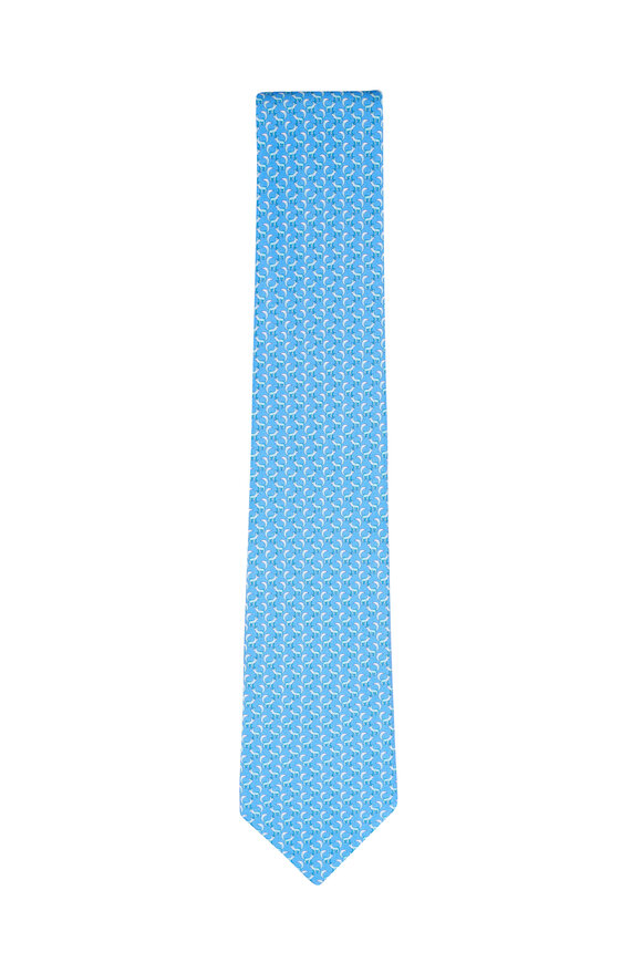 Ferragamo Light Blue Animals Print Silk Necktie