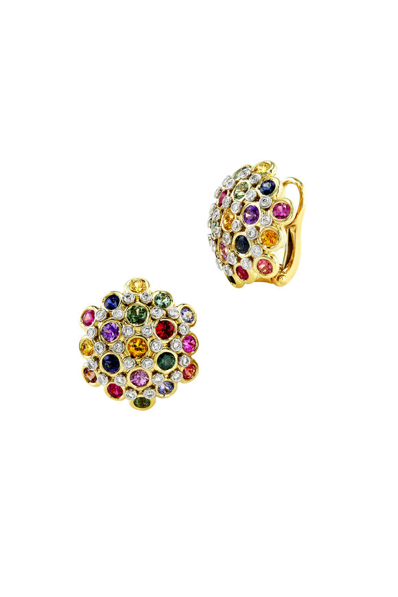 Aaron Henry - Gold Multicolor Sapphire Diamond Dome Earrings