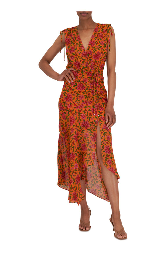 Veronica Beard - Dovima Hot Orange Multi Silk Dress