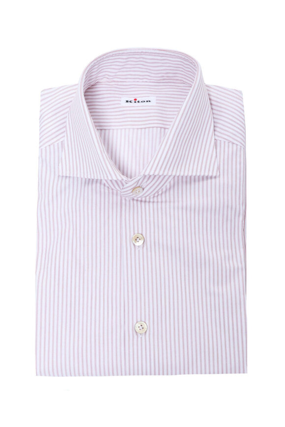 Tシャツ・カットソー Kiton FW24 SHIRT WITH DROPPED COLLAR (D58402 K04S7504) Kiton - Navy Blue & White Striped Dress Shirt | Mitchell Stores
