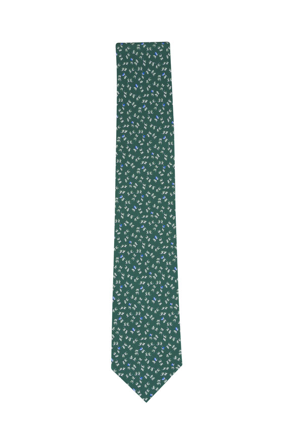 Ferragamo Green Butterfly Print Silk Necktie - view 1