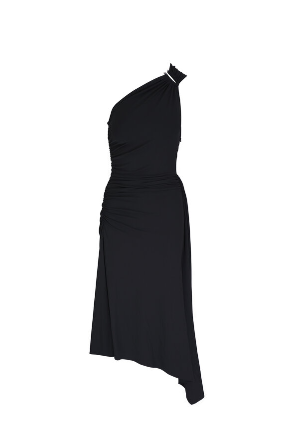 Michael Kors Collection Black Ruched One Shoulder Midi Dress