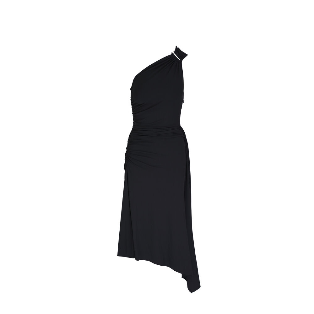 Michael Kors Collection - Black Ruched One Shoulder Midi Dress