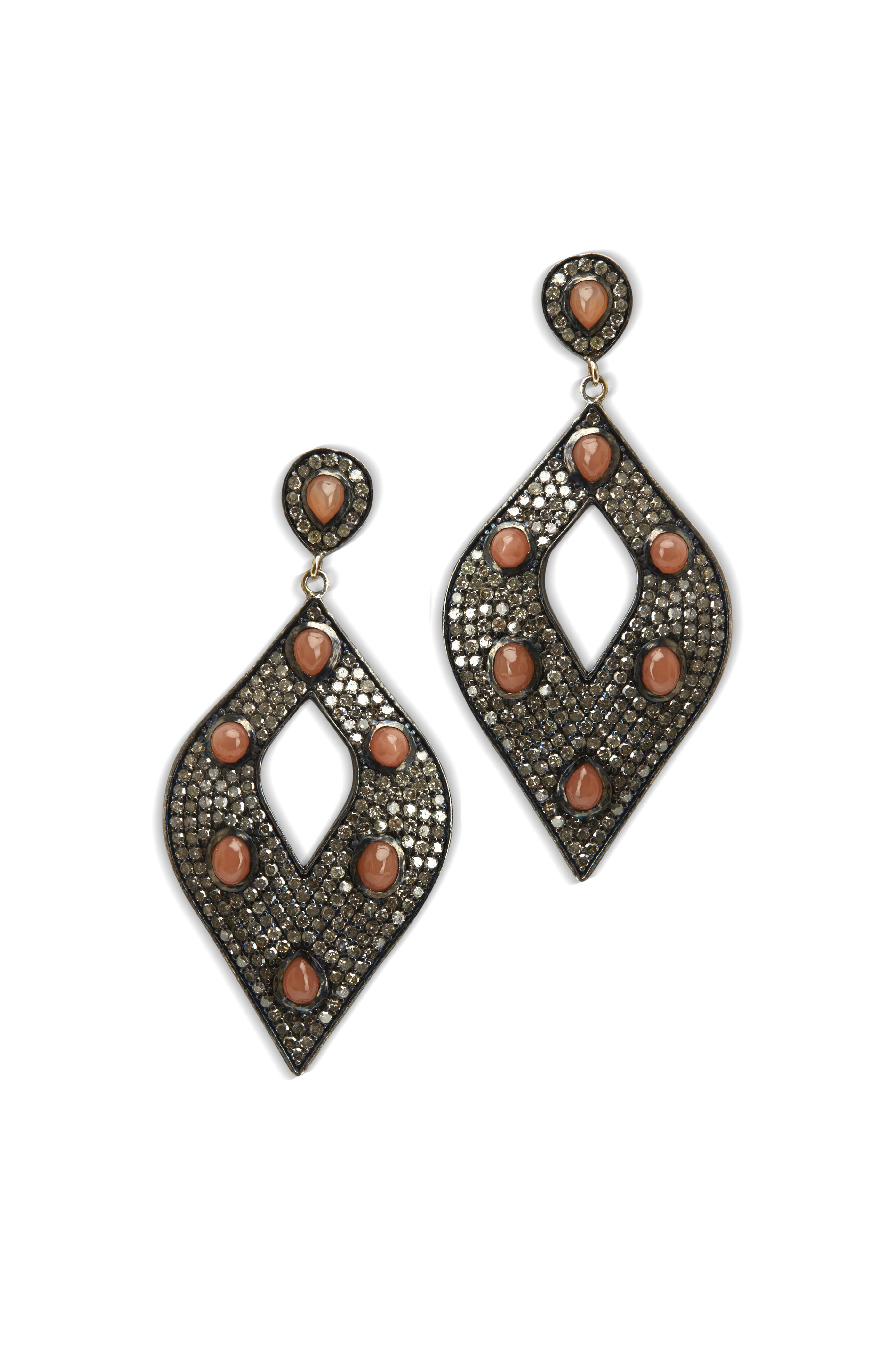 Loren Jewels - Gold Orange Moonstone Open Diamond Earrings