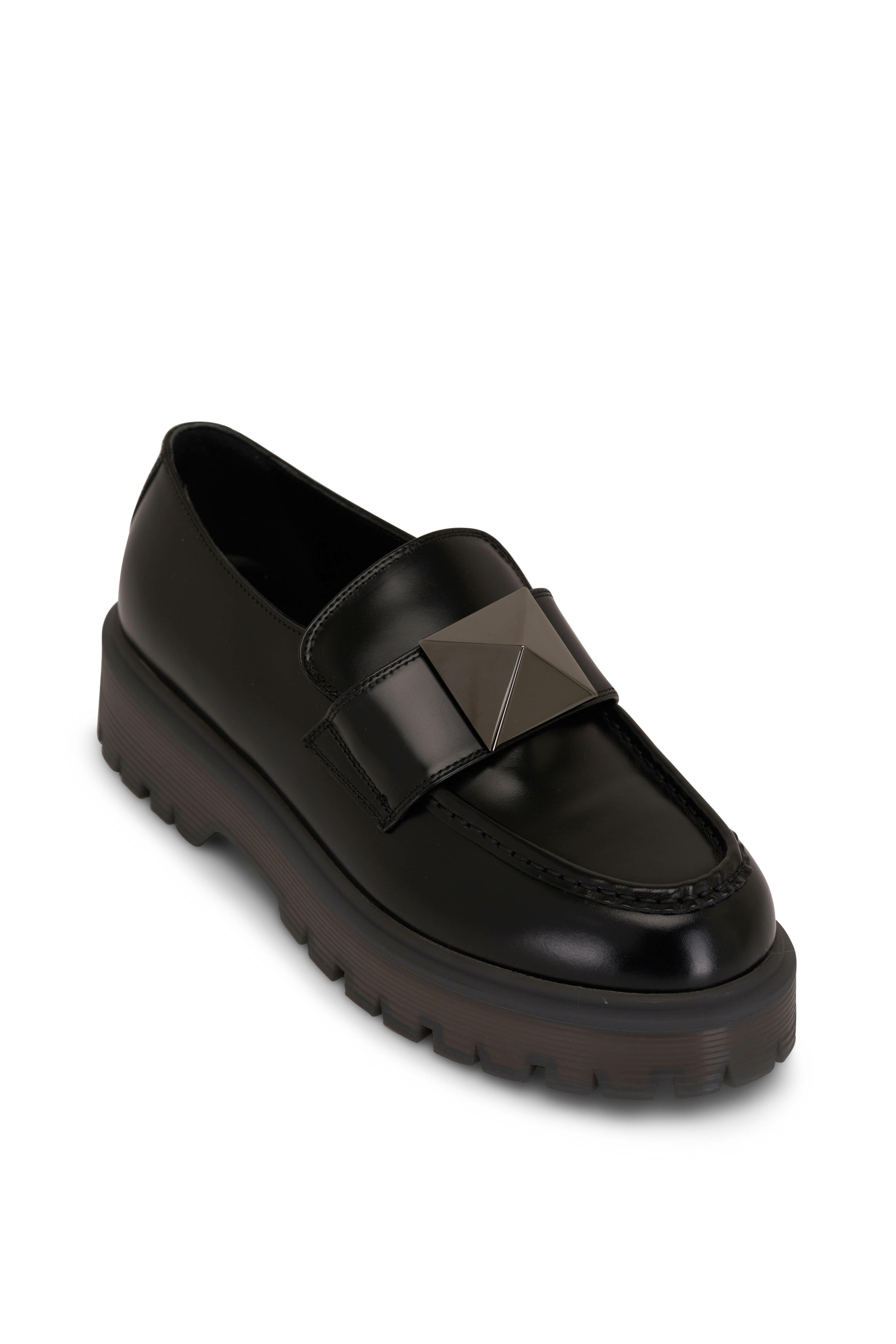 ローファー・オックスフォード VALENTINO GARAVANI LOAFER Valentino Garavani - One Maxi Stud Black Leather Platform