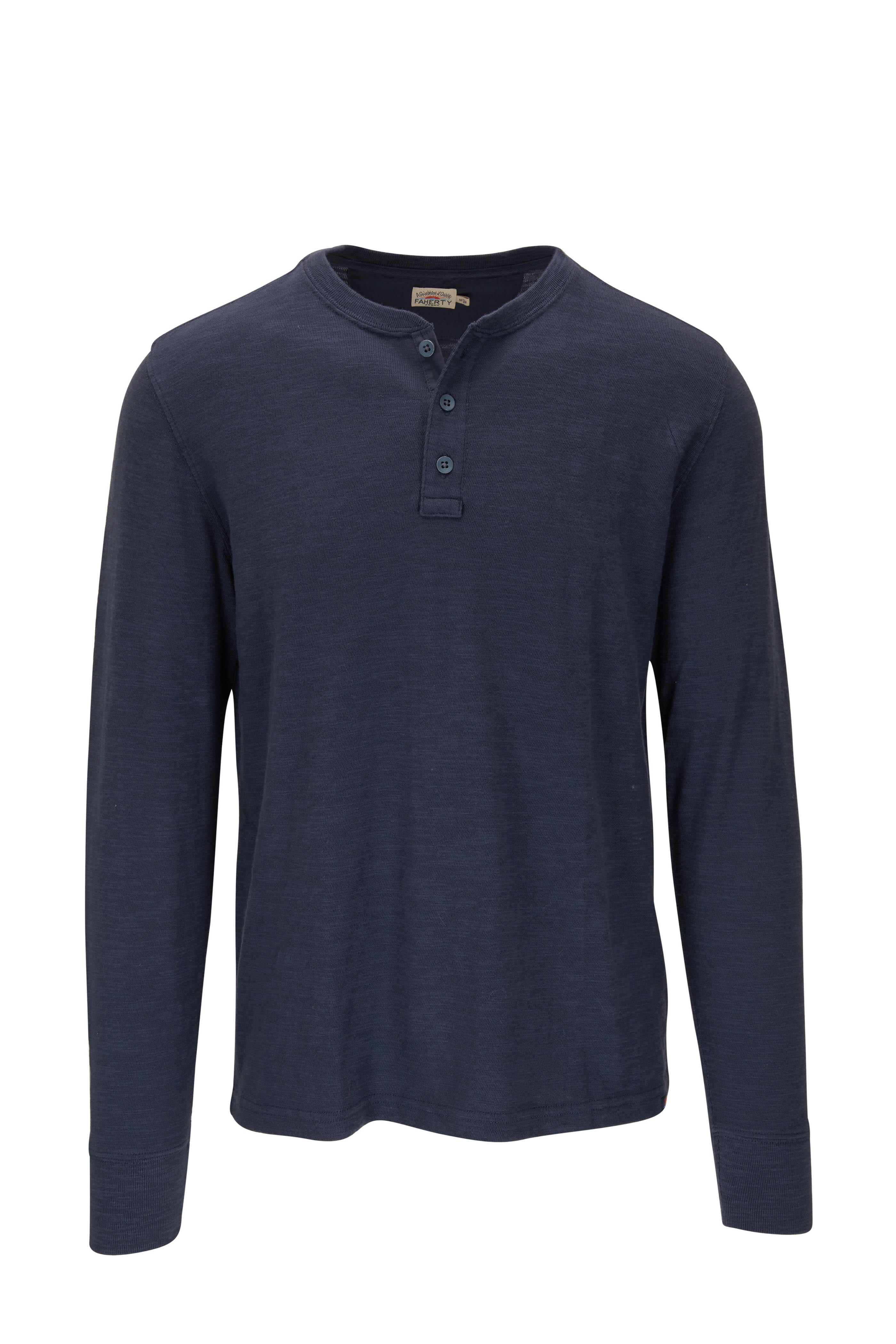 NEW on sale Faherty Slub Cotton Henley in Blue Nights Men's Sz XXL Long Sleeve T-Shirt