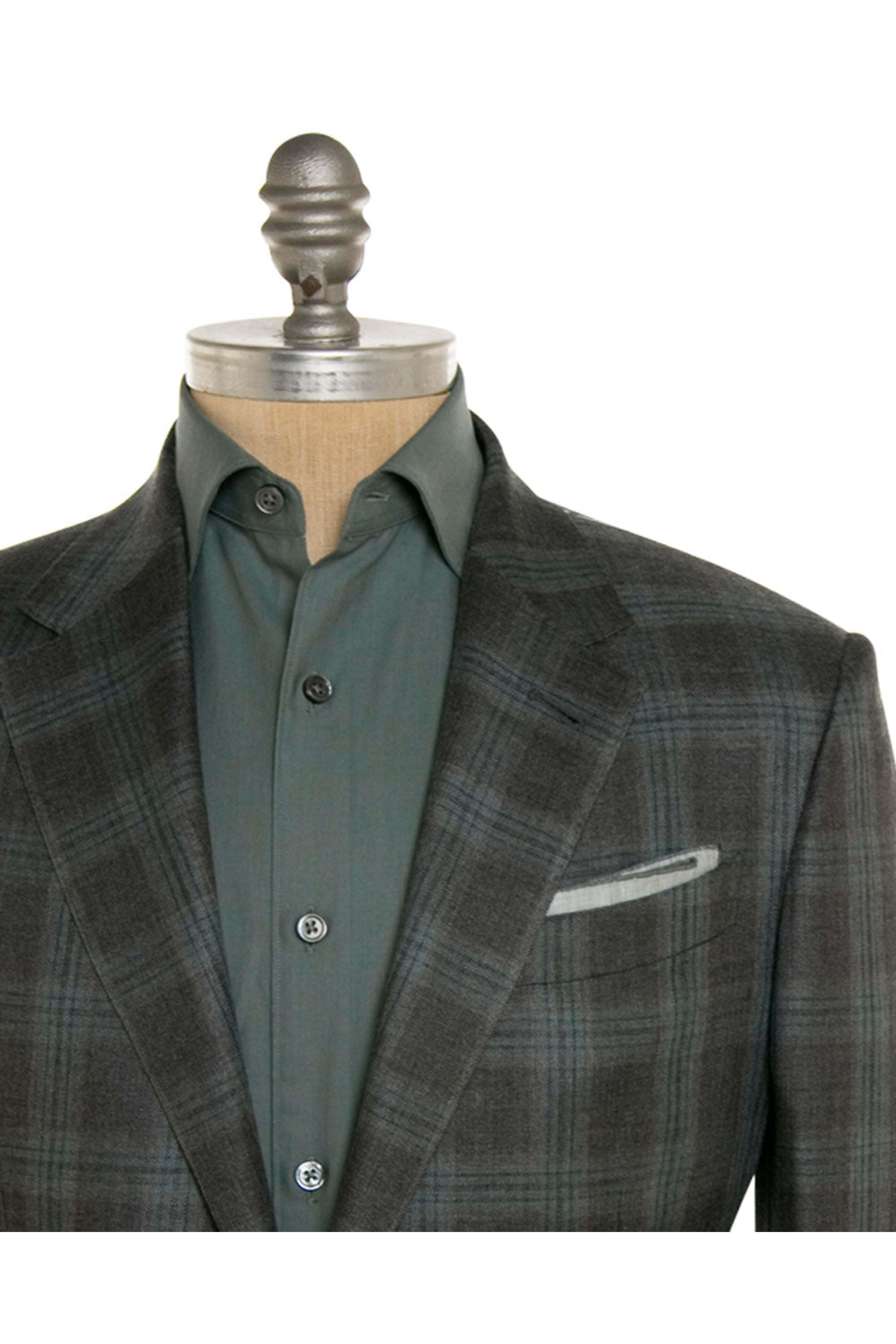 Zegna - Charcoal and Teal Windowpane Sportcoat