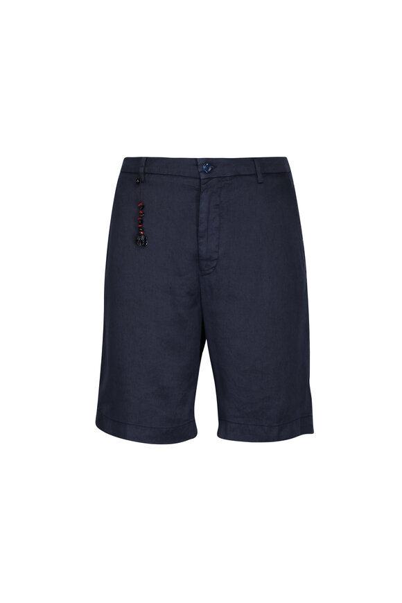 Marco Pescarolo Navy Blue Linen Bermuda Shorts