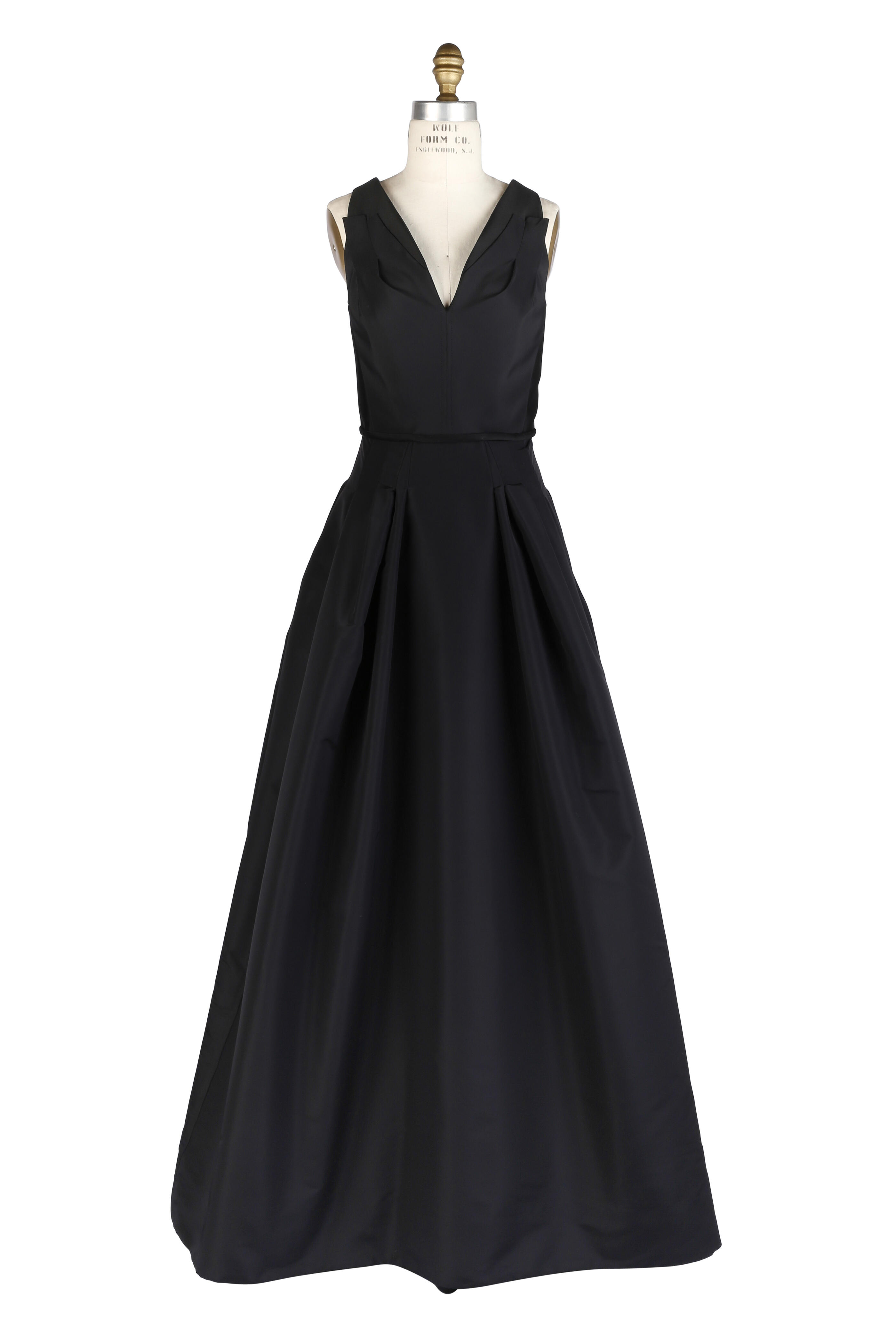 Carolina Herrera - Black Silk Faille Deep V Neck Gown
