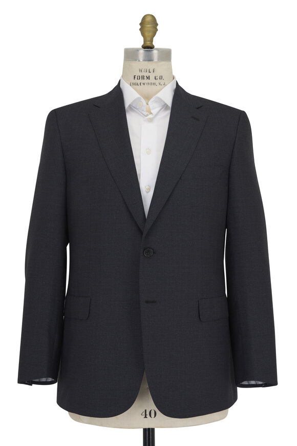 Brioni - Charcoal Gray & Blue Microcheck Wool Suit 