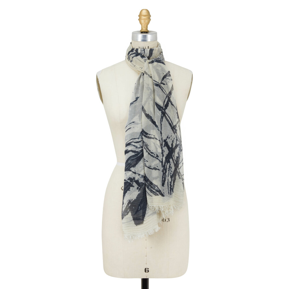 Faliero Sarti - Black & Ivory Abstract Floral Print Scarf