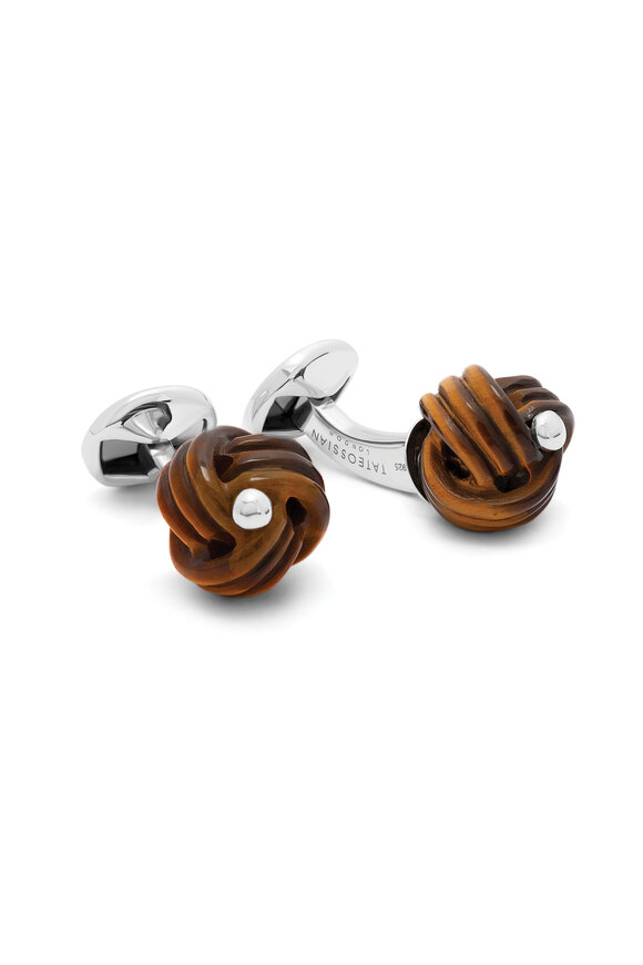 Tateossian Hand-Carved Tiger's Eye Knot Cufflinks