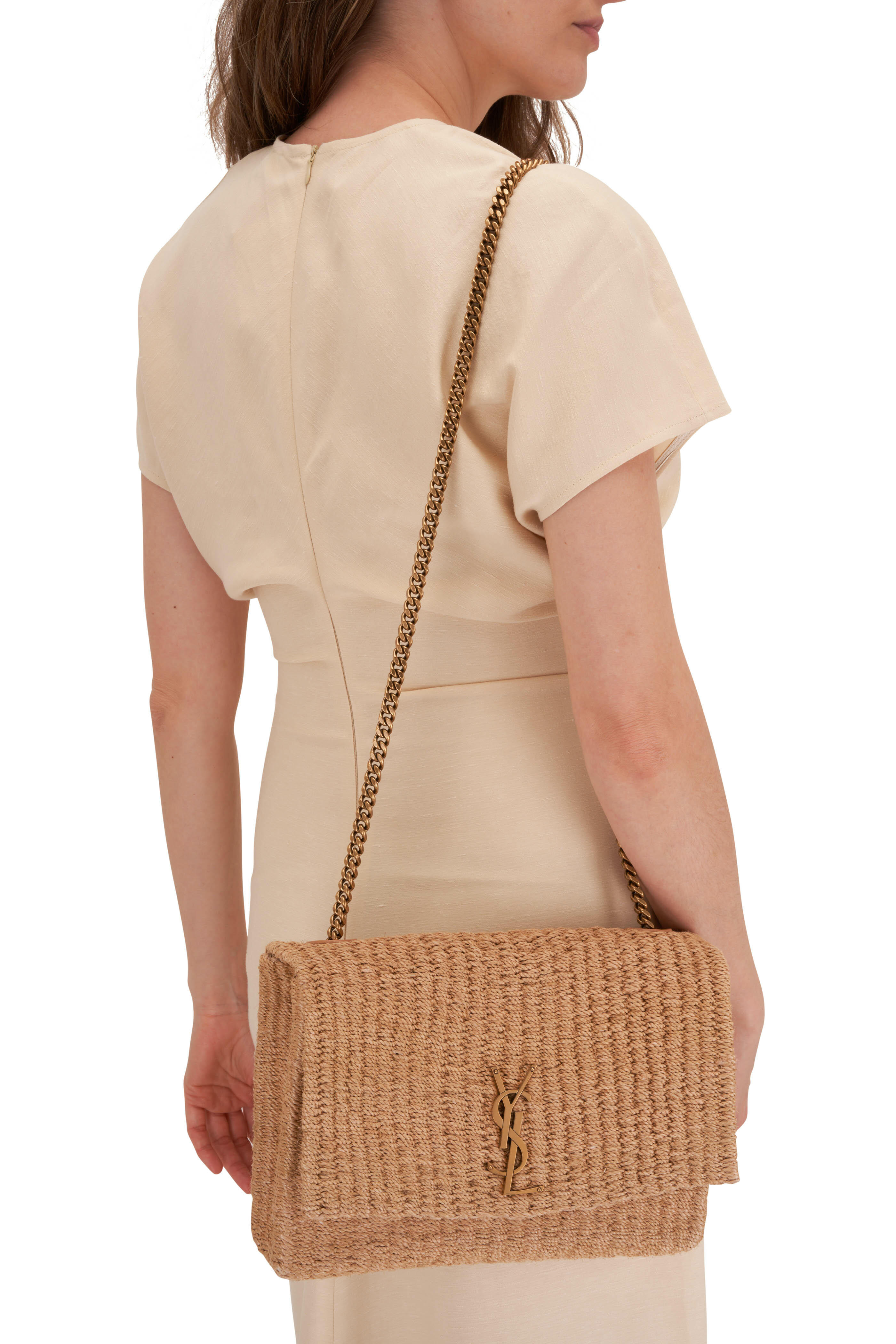 Saint Laurent - Kate Natural YSL Monogram Raffia Shoulder Bag