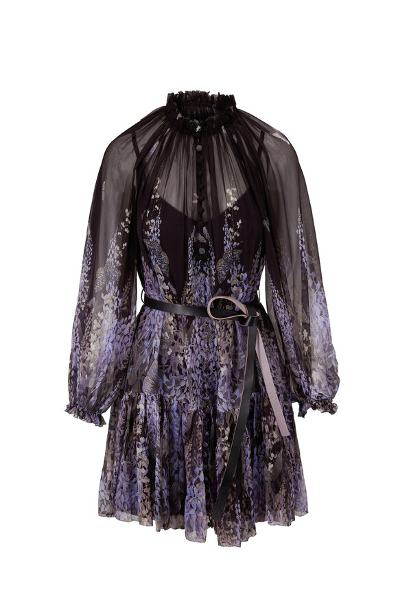 Zimmermann - Botanica Lantern Black Lavender Tea Mini Dress