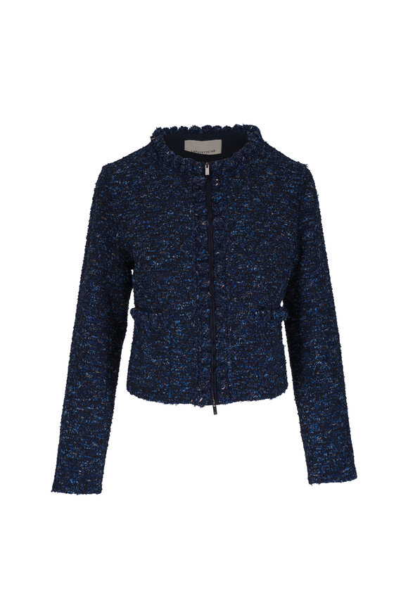 Lafayette 148 New York Cosmos Ink Multi Bouclé Tweed Crochet Trim Jacket