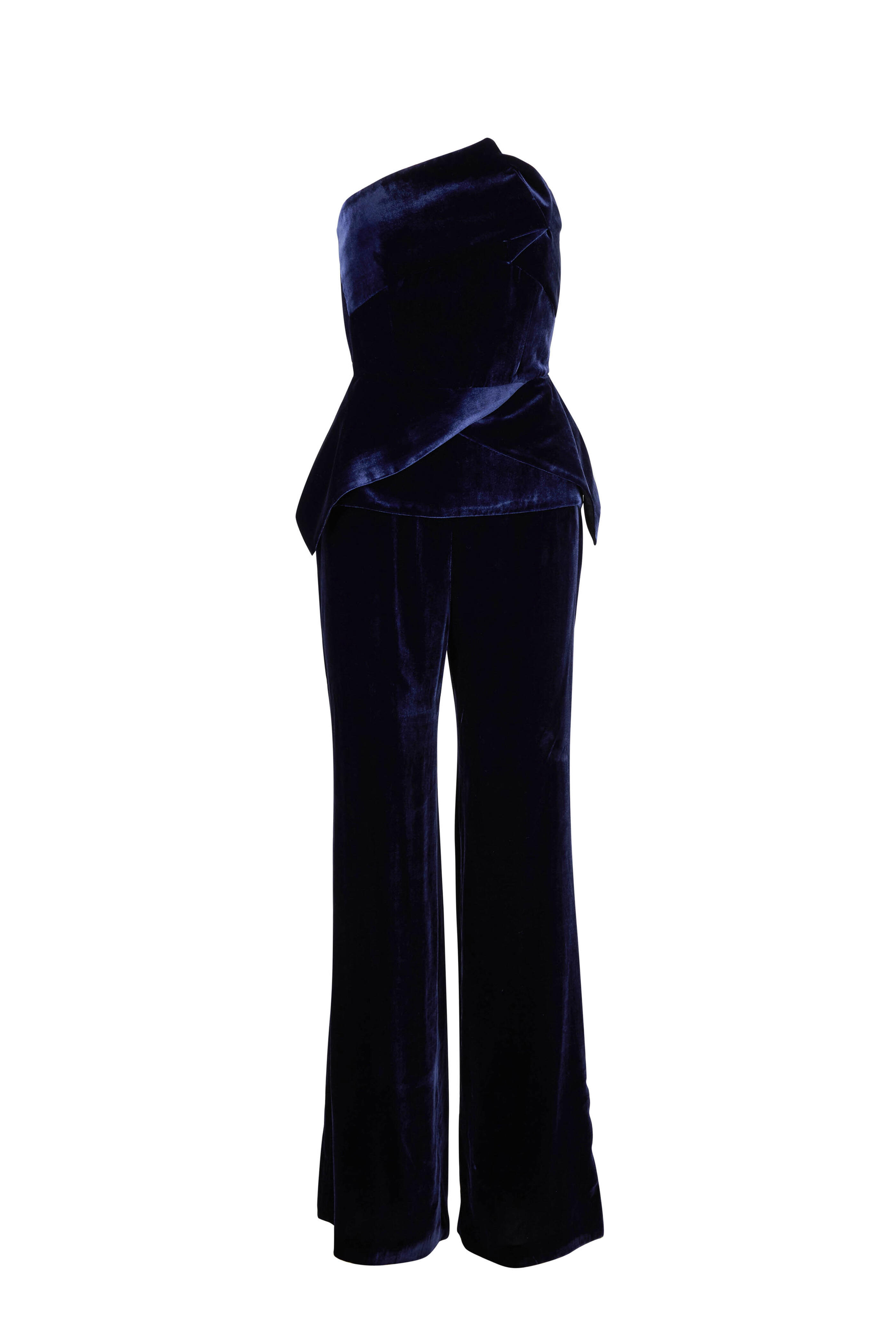 Roland Mouret - Carradine Navy Velvet Peplum Strapless Jumpsuit
