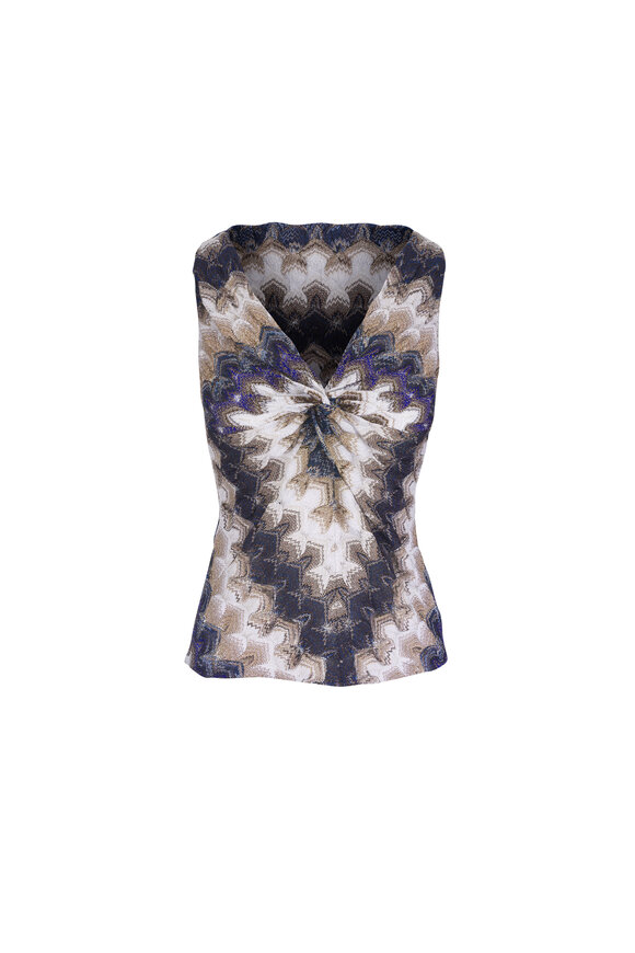 Missoni Blue & White Metallic V-Neck Tank