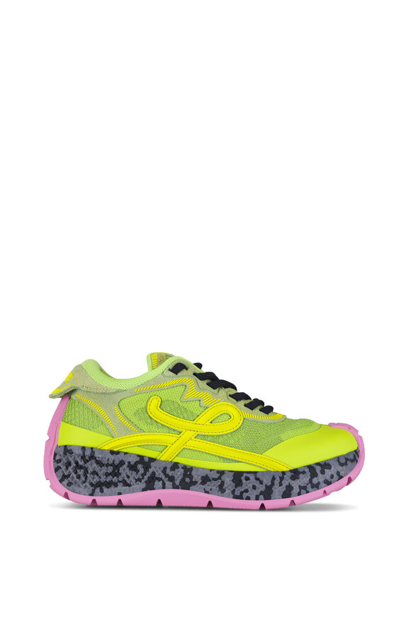 Loewe Pogo Green Multicolor Knit & Suede Sneaker - view 2