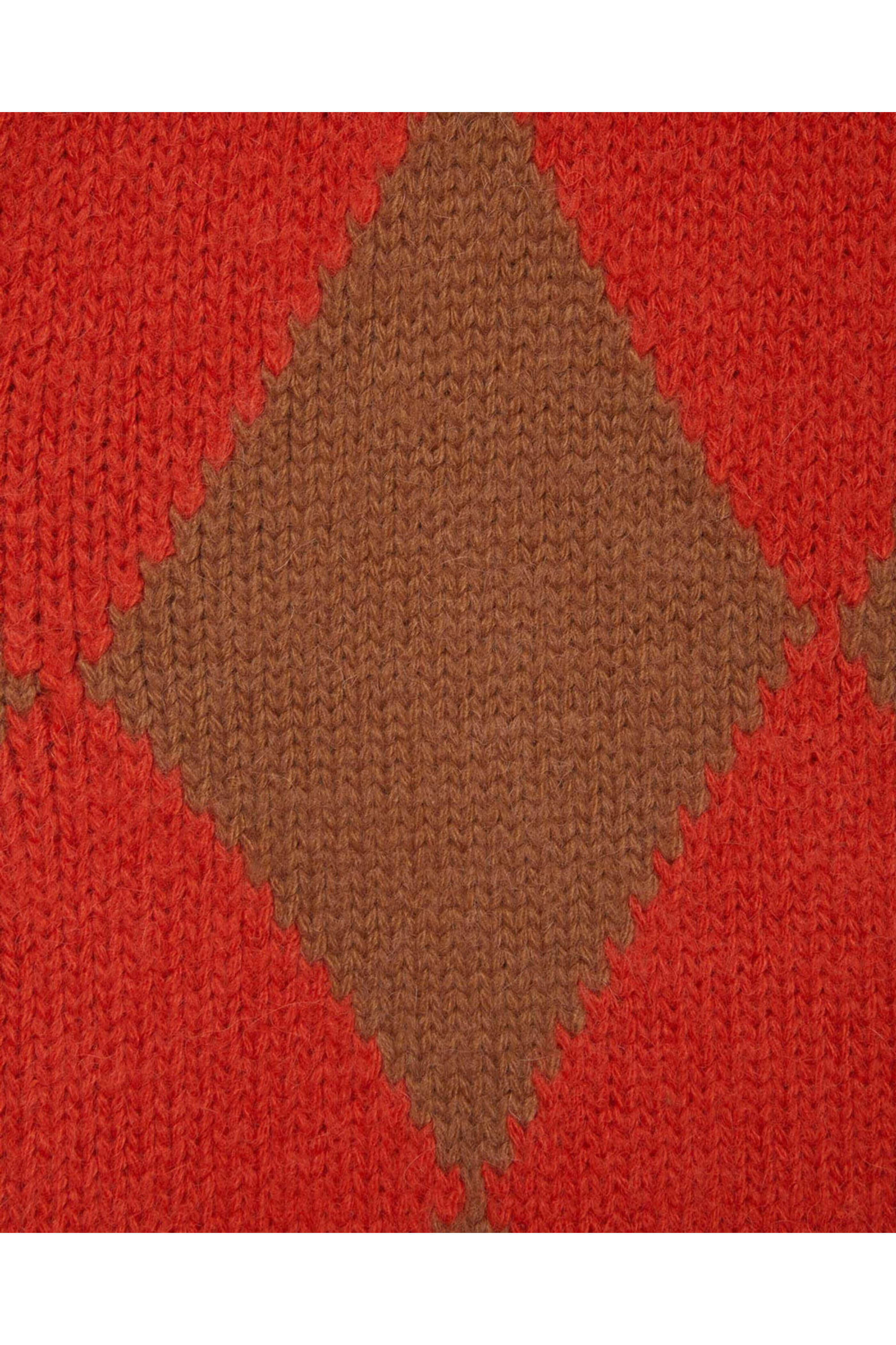 La DoubleJ - Camel and Orange Argyle Turtleneck Sweater