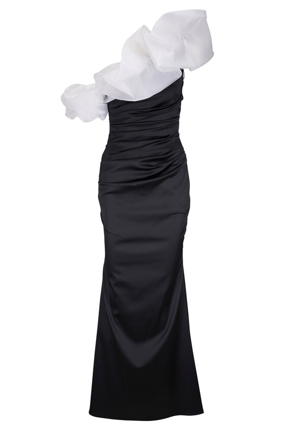 Talbot Runhof Black & White Ruffle Gown
